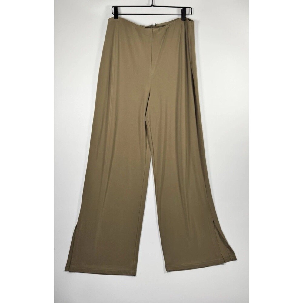 Sympli Pants Womens 12 Taupe Wide Leg Pull On Stretch Travel Minimalist Slit Hem